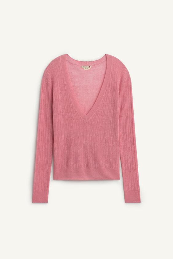 V-Neck Ribbed Knit Sweater – view 1
