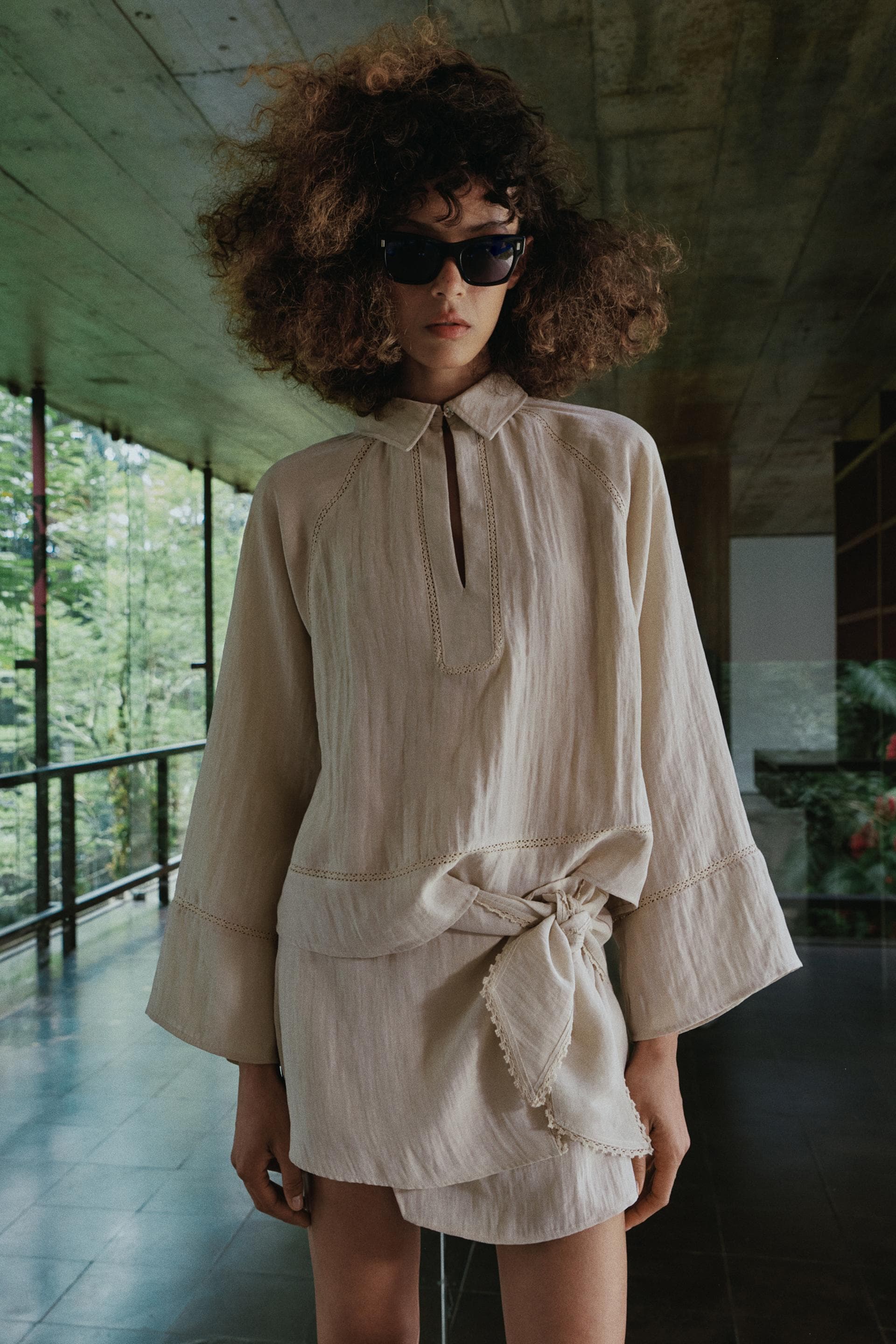 Linen Crochet-Trim Blouse – view 3